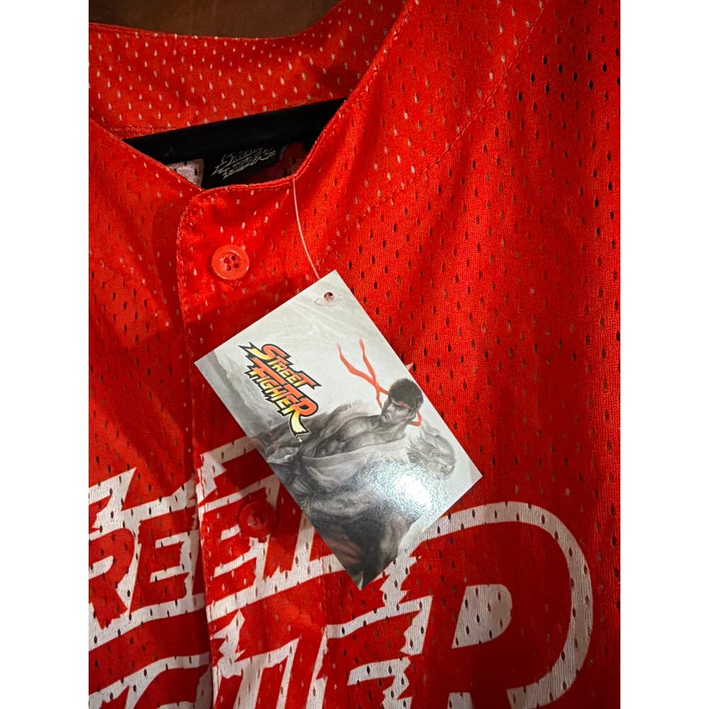 Street Fighter Big Men's Red & Black Graphic Button Up Baseball Jersey Sz 4X New - Picture 3 of 9